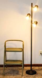 lot 8257 image: Vintage Green Metal Step Stool with Top Seat  (3) Adjustable Light Standing Floor Lamp