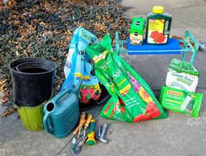 lot 8184 image: Gardeners Lot - Gardening soil, Plant Food, Gardeners bench, Tools  more