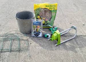 lot 8185 image: Get Ready for Spring Lot - Metal Pail, Sprinklers, Hose Rinser  Repair Kit