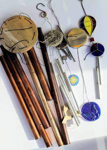 lot 8188 image: Wind Chimes Parts Lot - Includes stained glass pieces - Everything you need to create your own wind chime design