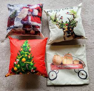 lot 8355 image: (3) Christmas Pillow Covers wPillows  (1) Fall Pumpkin Pillow Cover