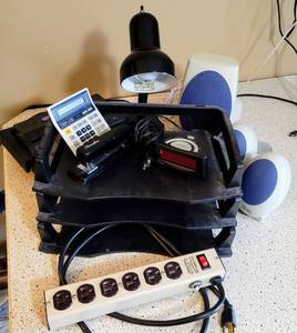 lot 8360 image: Office Supplies & Equipment Lot - Shredder, Computer Speakers, Letter Trays, Surge Protector, Stapler  more