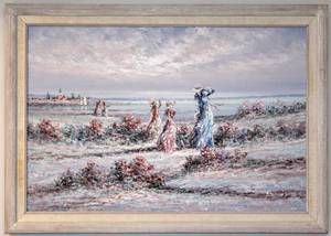 lot 8315 image: Marie Charlot  Oil on Canvas Victorian Ladies at the Beach 41 x 29