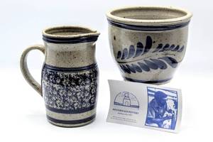 lot 8318 image: Westerwald Pottery, (2) Piece Pottery Lot, 7 Pitcher and 5 Bowl