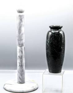 lot 8328 image: Gorgeous Green Stone Vase and Beautiful Gray Stone Holder Post (For Paper towels or Bracelets)