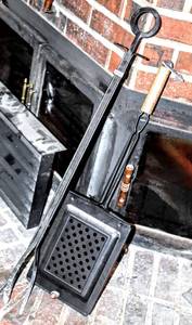 lot 8344 image: (2) Piece Fireplace Lot, Fireplace Popcorn Popper Pan and Wood Grabber