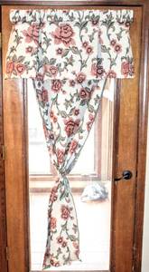 lot 8353 image: Set of (3) Heavy Upholstery Floral Valences and (1) Door Drapery