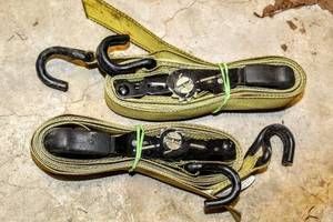 lot 8226 image: (2) GOODYEAR Racing Yellow 2 Tie Down Ratchet Straps