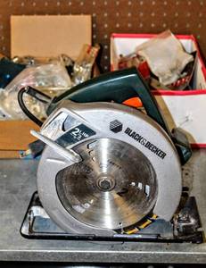 lot 8223 image: Black & Decker 2 13 HP Circular Saw - works  Boxes FULL of miscellaneous Hand Tools, Screws, Bolts and more...