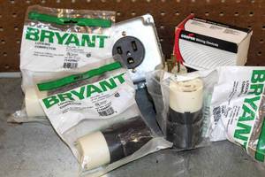 lot 8220 image: Electrical Wiring Devices - (3) Bryant Locking Connectors, (2) Cooper Wiring CWL1430P Plugs  more