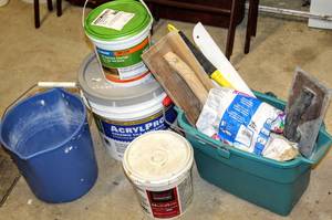 lot 8408 image: Mortar, Tile Adhesive, Hardwood Floors Grip, Spreaders and Buckets