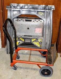 lot 8422 image: Pair of Saw Horses with Saw Bucks and Small Hand TruckDolly