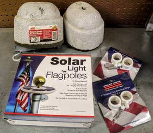 lot 8431 image: Outdoor Lot - Solar Light for Flagpoles, Flag Mounting Rings  (2) Faucet Covers for Cold Weather