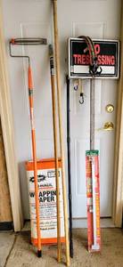 lot 8427 image: Variety Garage Lot - Extension Poles, Paint Roller, Door Security Bar, Sm Bungee Cords  more