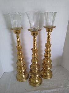 lot 1952 image: 3 matching brass candle stands 21 12