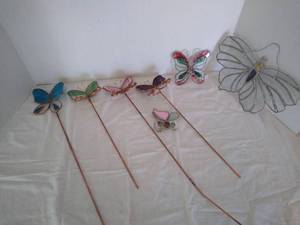 lot 1973 image: Stain glass butterfly yard art