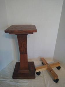 lot 1989 image: Vintage wooden plant stand & rolling plant stand