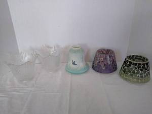 lot 2041 image: 3 light fixture shades with 2 candle cover