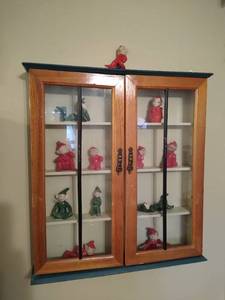 lot 2051 image: Vintage pixie elves wwall display cabinet 18 H X 17 W X 2 12 D