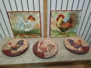 lot 2122 image: (5) Rooster kitchen plates
