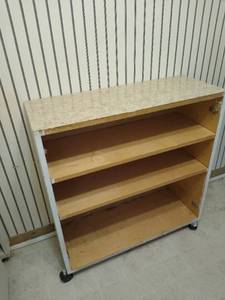 lot 2144 image: 3 Tier wooden rolling shelf