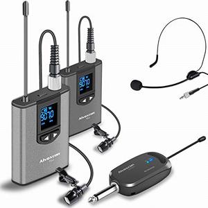 lot 25004 image: Wireless Headset Lavalier Microphone System -Alvoxcon Dual Wireless Lapel Mic Compatible with iPhone, DSLR Camera, PA Speaker, YouTube, Podcast, Video Recording, Conference, Vlog, Interview