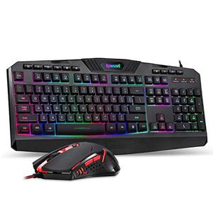 lot 25006 image: Redragon S101 Wired Gaming Keyboard and Mouse Combo RGB Backlit Gaming Keyboard with Multimedia Keys Wrist Rest and Red Backlit Gaming Mouse 3200 DPI for Windows PC Gamers (Black)