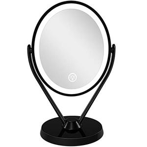 lot 25009 image: Aesfee Double-Sided 1x7x Magnification LED Makeup Mirror with Lights, Lighted Vanity Magnified Mirror USB Chargeable, Touch Sensor Control 3 Light Settings Illuminated Countertop Mirrors - Black