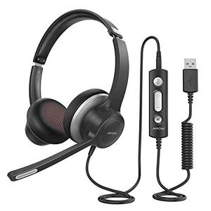 lot 25028 image: Mpow HC6 USB Headset with Microphone, Comfort-fit Office Computer Headphone, On-Ear 3.5mm Jack Call Center Headset for Cell Phone, 270 Degree Boom Mic, in-line Control with Mute for Skype, Webinar