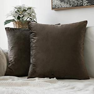 lot 25052 image: MIULEE Pack of 2 Decorative Velvet Pillow Covers Soft Square Throw Pillow Covers Solid Cushion Covers Pillow Cases for Sofa Bedroom Car 18 x 18 Inch 45 x 45 cm Dark Coffee
