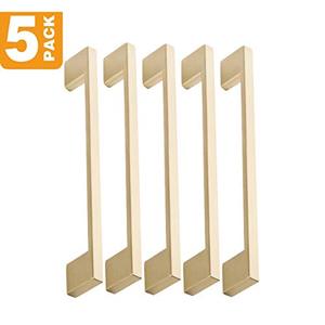 lot 25053 image: Southern Hills Brushed Brass Cabinet Handles - 5 Inch Screw Spacing - Satin Brass Drawer Pulls - Pack of 5 - Modern Kitchen Cabinet Hardware SH3229-128-BRS-5