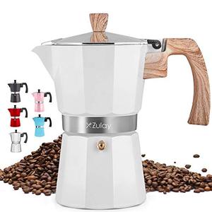 lot 25127 image: Zulay Classic Stovetop Espresso Maker for Great Flavored Strong Espresso, Classic Italian Style 5.5 Espresso Cup Moka Pot, Makes Delicious Coffee, Easy to Operate & Quick Cleanup Pot (White)