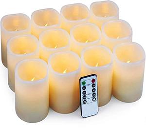 lot 25129 image: Hausware Flameless Candle LED Candle Set of 12 (D3 X H4) Battery Operated Flickering Bulb with Remote & Timer,Ivory,3x4 Set of 12