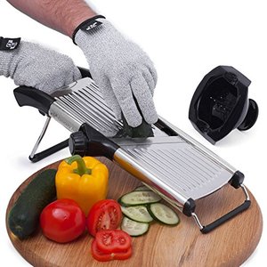 lot 25135 image: Mandoline Slicer with Cut-Resistant Gloves and Blade Guard  Adjustable Mandolin Vegetable Slicer and French Fry Cutter, Food Slicer, Vegetable Julienne Thick Sharp Stainless Steel Blades