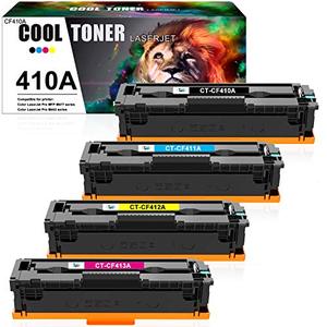 lot 25138 image: Cool Toner Compatible Toner Cartridge Replacement for HP 410A CF410A HP Laserjet Pro MFP M477fnw M452dn M477fdw M477fdn M452nw M452dw M452 M477 Toner Printer Ink (Black Cyan Yellow Magenta, 4-Pack)