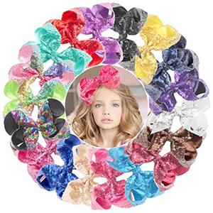 lot 25174 image: DeD 18 Pieces Glitter 6 Inch Rainbow Hair Bows Clips Big Sequins Bow Alligator Clips Hair Accessories for Baby Girl Toddlers Kids