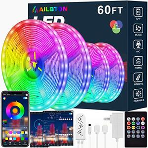 lot 25183 image: Led Strip Lights,60ft Led Light Strip Music Sync Color Changing RGB Led Strip Built-in Mic,Bluetooth App Control LED Tape Lights with Remote,5050 RGB Rope Light Strips (APPRemoteMic3 Button)
