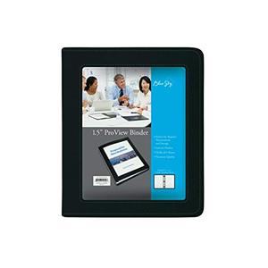 lot 25195 image: Blue Sky ProView Legacy Black 3 Ring Binder, Letter Size, 1.5, Textured Faux Leather Cover, Built in Pockets, Holds 265 Sheets (10040)