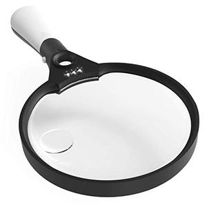 lot 25205 image: Magnifying Glass, UNIMI Magnifier 5.5 Inch Extra Large Magnifying Glass with light, 3 Bright LED Illuminated 2X Magnifier Lens 4X 25X Zoom Lightweight Hand Held Magnifiers Lens For Reading - Black