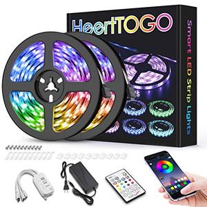 lot 25210 image: LED Strip Lights for Bedroom 32.8ft HEERTTOGO Waterproof IP65 300 LEDs 5050 RGB LED Lights Strip Music Sync Color Changing RGB LED Strip with Blutooth IR Remote Controller and Wired Controller