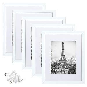 lot 25224 image: upsimples 11x14 Picture Frame Set of 5,Display Pictures 8x10 with Mat or 11x14 Without Mat,Wall Gallery Photo Frames,White