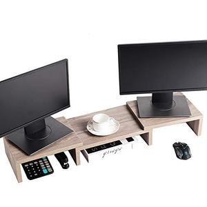 lot 25226 image: Superjare Monitor Stand Riser, Adjustable Screen Stand for Laptop ComputerTVPC, Multifunctional Desktop Organizer - Cream Gray