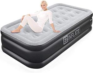 lot 25230 image: EZ INFLATE Double High Luxury Twin Air Mattress with Built in Pump, Inflatable Mattress, Twin airbed with Flocked top, All Purpose Twin Blow up Bed, Home Camping Travel