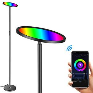 lot 25232 image: Floor Lamp, HueLiv Super Bright RGBW Smart WiFi LED Floor Lamp for Reading, Dimmable Torchiere, for Living Rooms Bedrooms, for DIY, Compatible with Alexa & Google Home, Black, 25W