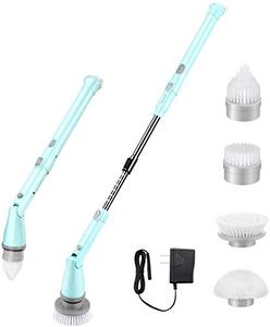 lot 25234 image: Homitt HM115 Electric Spin, Bathroom 4 Replaceable Cleaning Shower Scrubber Brush Heads, 1 Extension Arm and Adapter for Tub, Tile, Floor, Wall and Kitchen, Power, Blue