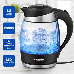 lot 25235 image: Mueller Premium 1500W Electric Kettle with SpeedBoil Tech, 1.8 Liter Cordless with LED Light, Borosilicate Glass, Auto Shut-Off and Boil-Dry Protection