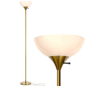 lot 25242 image: Brightech Sky Dome - Very Bright LED Torchiere Floor Lamp for Living Rooms & Offices Dimmable Modern Standing Lamp Tall Pole Light for Bedrooms LED Bulb Included - Brass, Gold