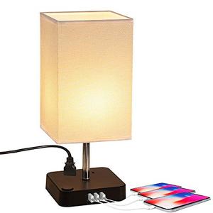 lot 25250 image: Grace Modern Desk Lamp, USB Table Lamp, Bedside Table & Desk Lamp with Black Wooden Base & Soft Ambient Lighting, Useful 2 USB Charging Ports Perfect for Table in Bedroom Living Room or Office