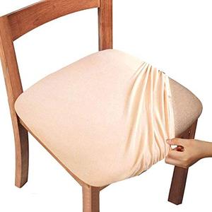 lot 25275 image: Gute Chair Seat Covers, Dining Room Chair Seat Covers with Ties, Stretch Solid Chair Covers Protectors for Dining Room Kitchen Chairs (Set of 4, Beige)
