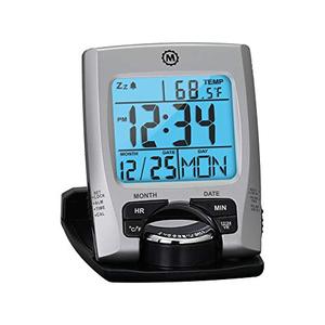 lot 25290 image: Marathon Travel Alarm Clock with Calendar & Temperature - Phone Stand Function - Battery Included - CL030023 (Silver)